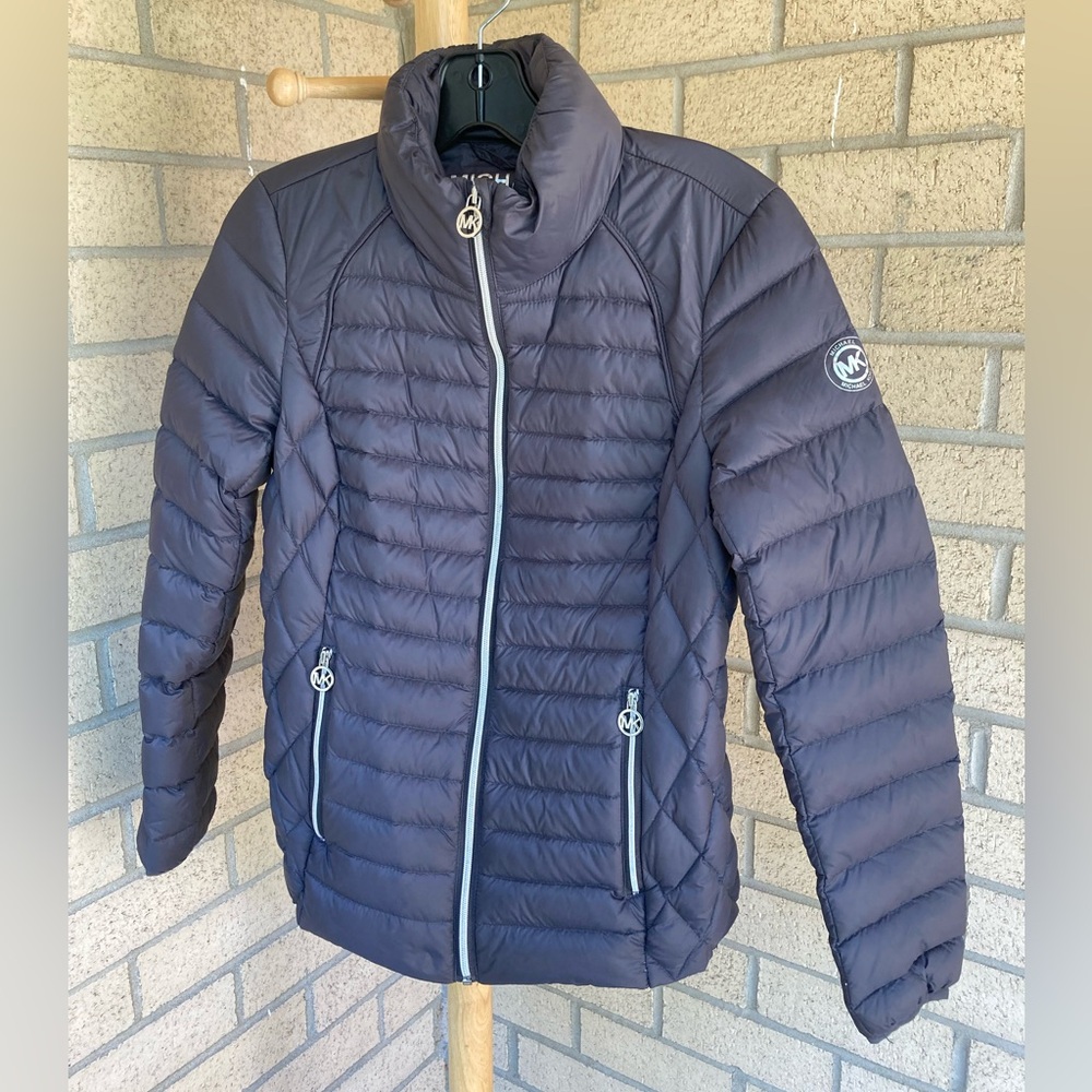 Michael Kors Packable Down Filled Dark Grey Puffer Jacket Coat Silver Hardware - Picture 17 of 17